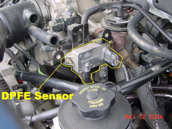 Here is the DPFE sensor on my 1999 F150 5.4L engine. The 4.6L engine is 