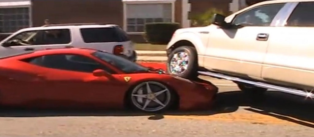 F-150 Mistakes 458 Italia for Boulder; Rolls Over it Anyway