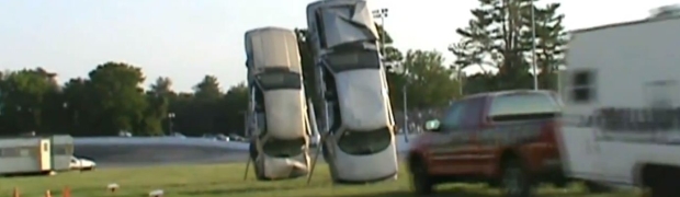 F-150 and Camper Blows Through Two Oldsmobiles… on Purpose