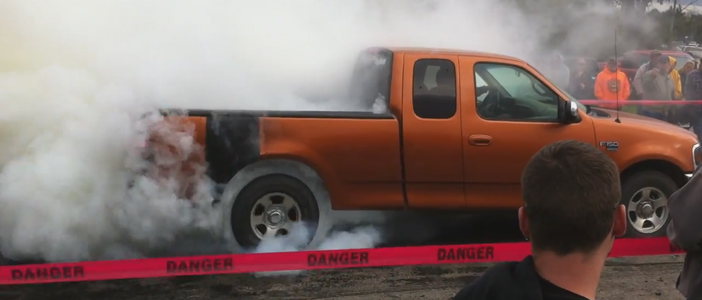 TIRE SMOKIN’ Orange F-150 Destroys Tires While Banging Gears