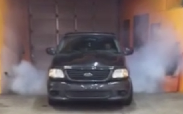 TIRE SMOKIN F-150 Lightning Does a Crazy Indoor Burnout