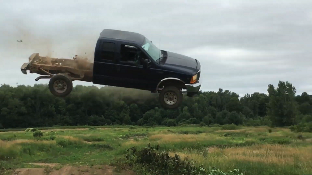 f150online.com YouTuber Sends an Old F-250 Super Duty Soaring Through the Sky
