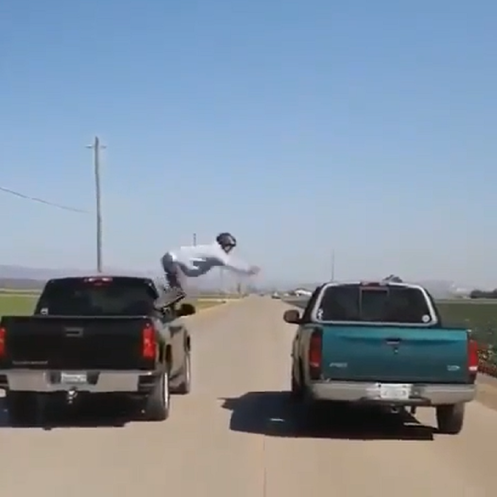 f150online.com Daredevil Leaps Into the Bed of a Moving Ford F-150