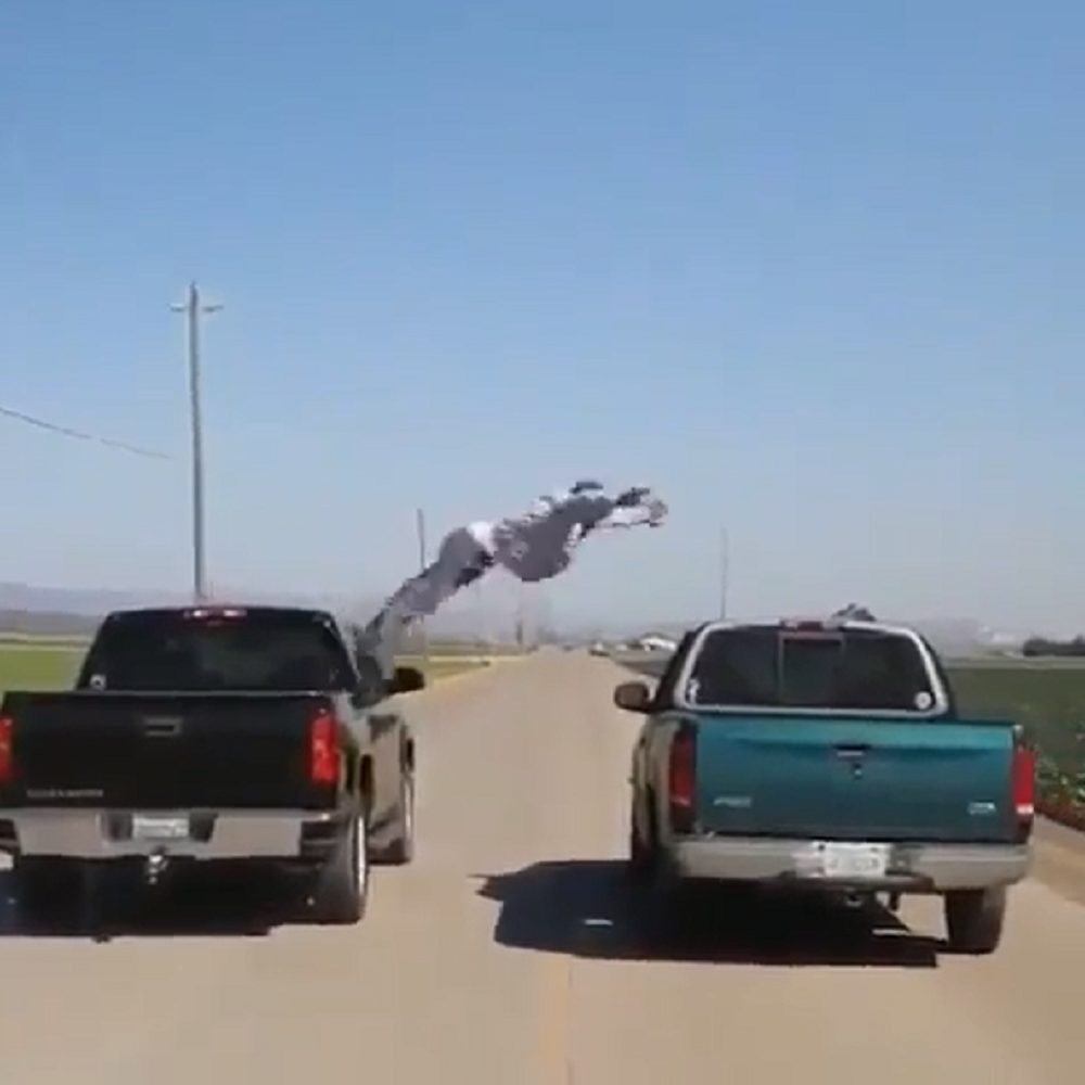 f150online.com Daredevil Leaps Into the Bed of a Moving Ford F-150