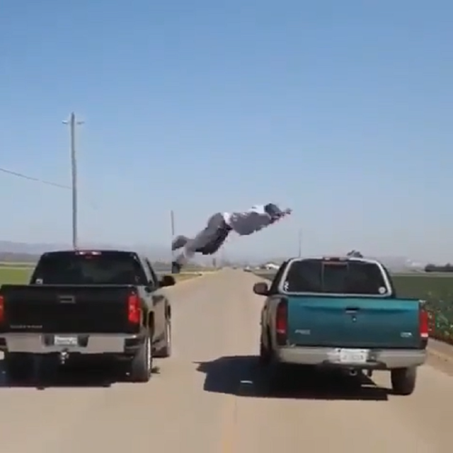 f150online.com Daredevil Leaps Into the Bed of a Moving Ford F-150