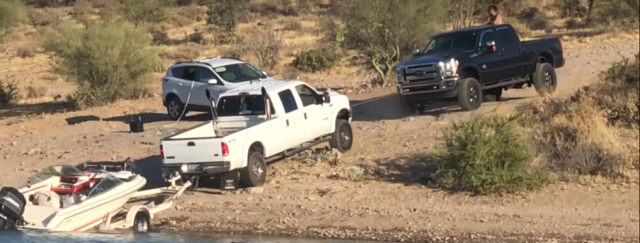 f150online.com Ford F-350 Rescues Stuck F-250...But Not Its Boat