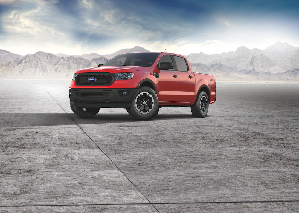 2021 Ford Ranger adds available new STX Special Edition Package that combines unique 18-inch black wheels, 8-inch center touch screen, SYNC® 3 with Apple CarPlay and Android Auto compatibility, and upgraded interior finishes for a package price of $995 MSRP.